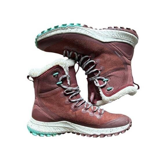 Merrell Women’s Bravada PLR WP‎ Boots Sz 10 Burgundy Waterproof Suede Faux Fur - Picture 1 of 6